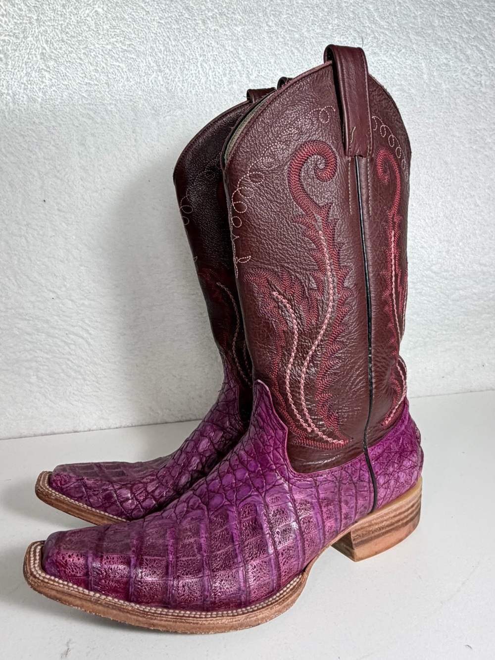 Botas El Jefe Exotic Skin Western Cowboy Boots Purple Burgundy Women’s 9.5